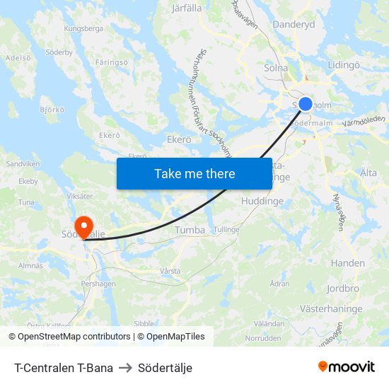 T-Centralen T-Bana to Södertälje map