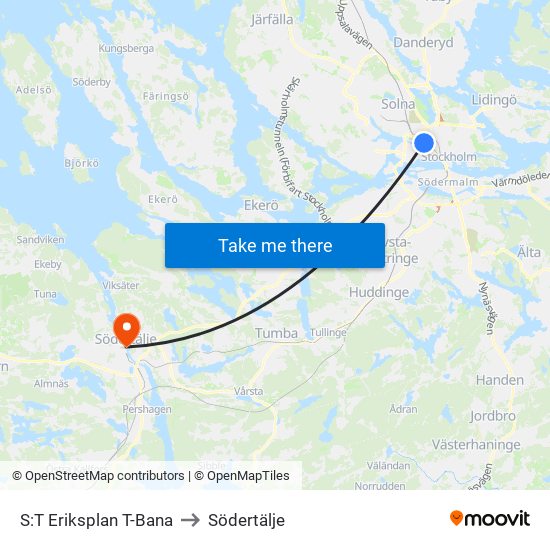 S:T Eriksplan T-Bana to Södertälje map