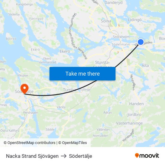 Nacka Strand Sjövägen to Södertälje map