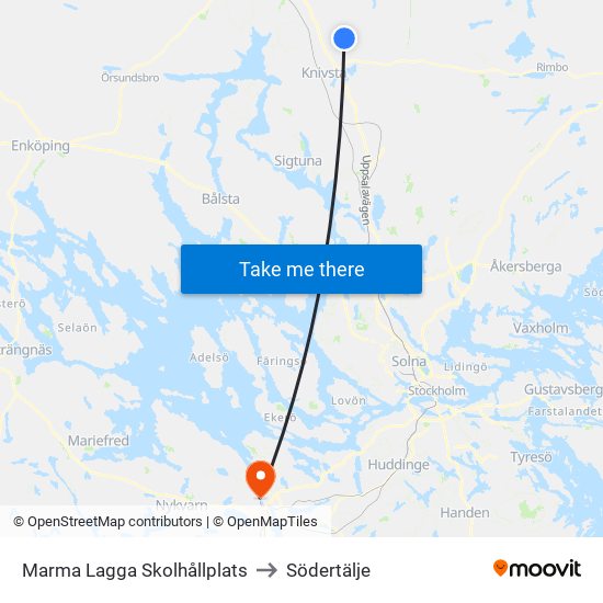 Marma Lagga Skolhållplats to Södertälje map