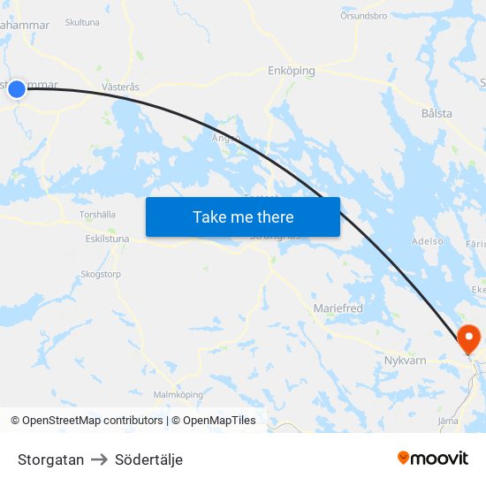 Storgatan to Södertälje map