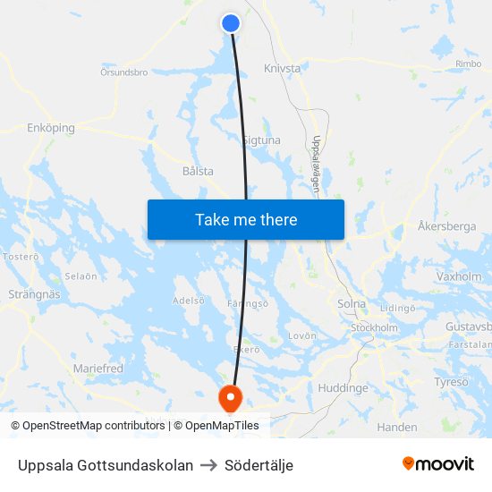 Uppsala Gottsundaskolan to Södertälje map