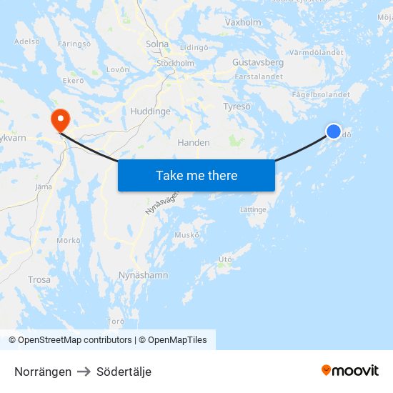 Norrängen to Södertälje map