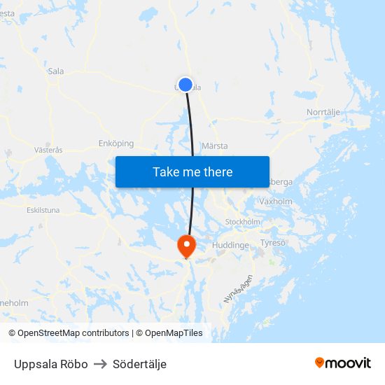 Uppsala Röbo to Södertälje map