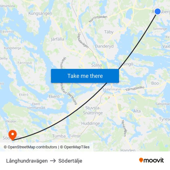 Långhundravägen to Södertälje map