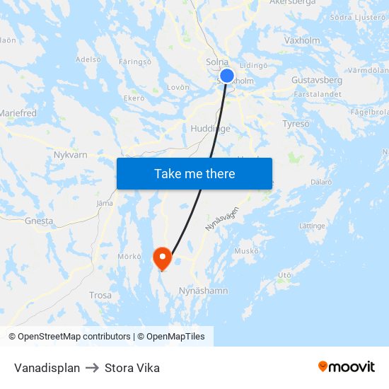 Vanadisplan to Stora Vika map