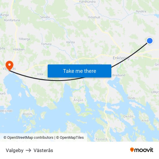 Valgeby to Västerås map