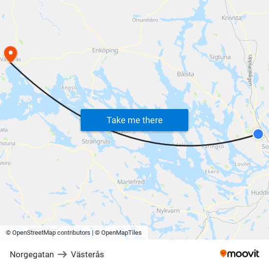 Norgegatan to Västerås map