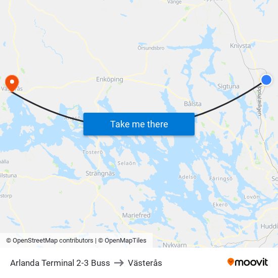 Arlanda Terminal 2-3 Buss to Västerås map