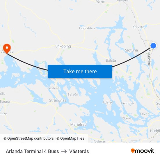 Arlanda Terminal 4 Buss to Västerås map