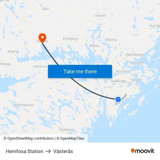 Hemfosa Station to Västerås map