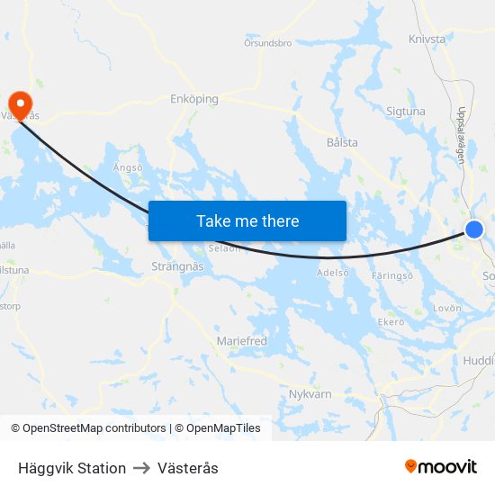 Häggvik Station to Västerås map