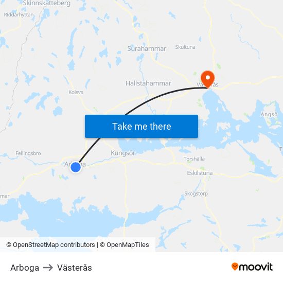 Arboga to Västerås map
