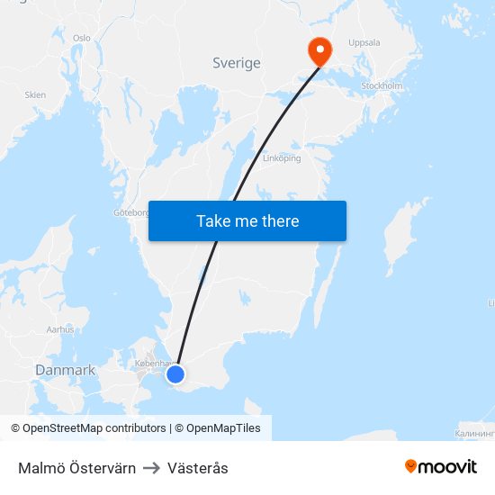 Malmö Östervärn to Västerås map