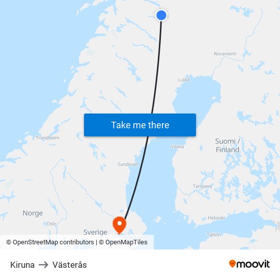 Kiruna to Västerås map