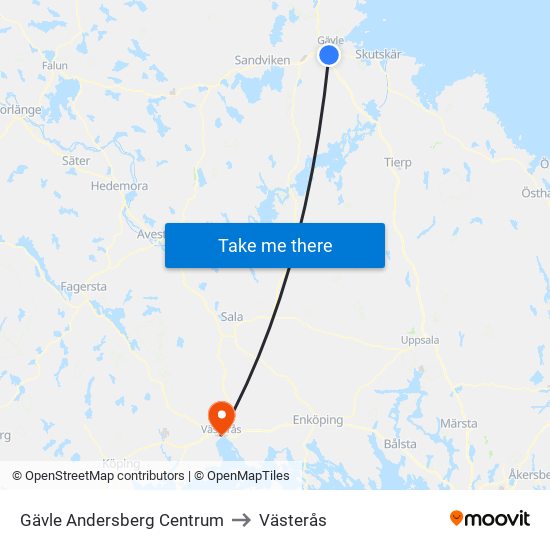 Gävle Andersberg Centrum to Västerås map