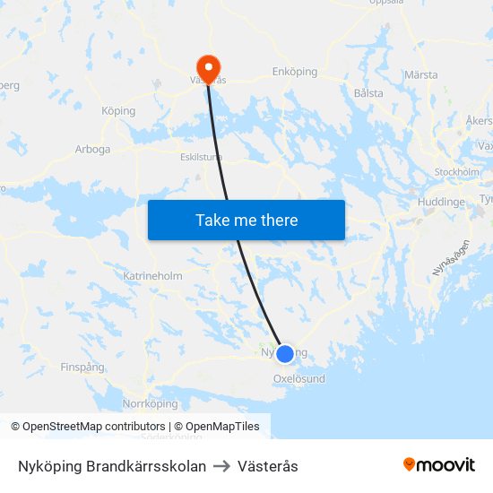 Nyköping Brandkärrsskolan to Västerås map