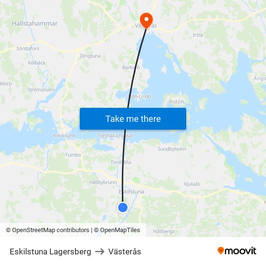 Eskilstuna Lagersberg to Västerås map
