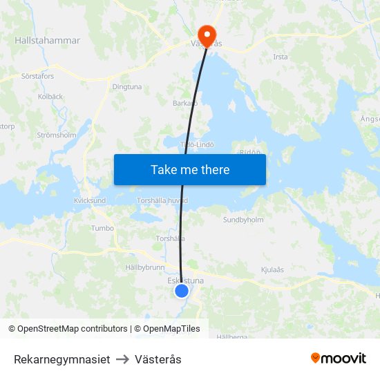 Rekarnegymnasiet to Västerås map