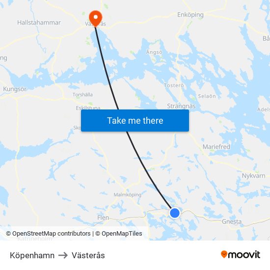 Köpenhamn to Västerås map