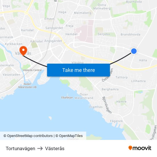 Tortunavägen to Västerås map