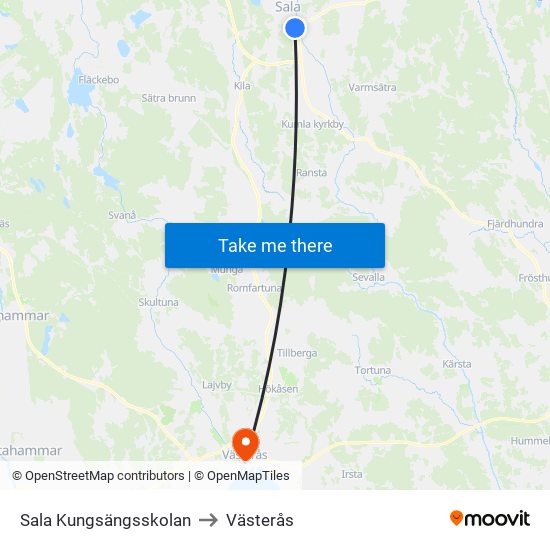 Sala Kungsängsskolan to Västerås map