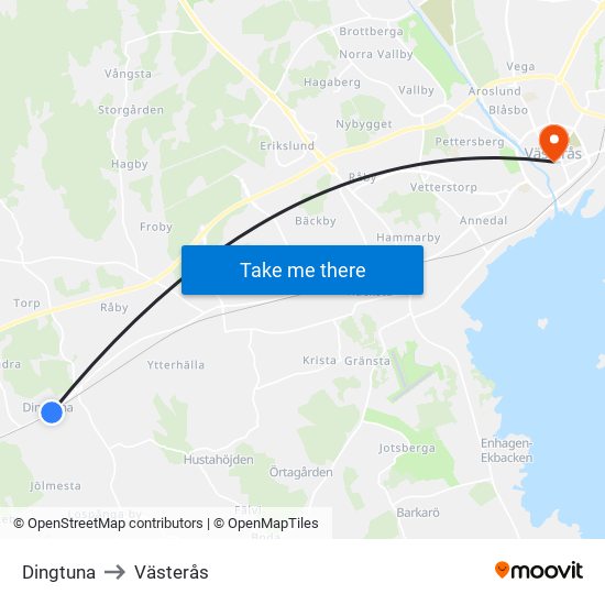 Dingtuna to Västerås map