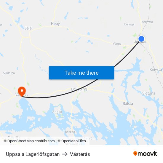 Uppsala Lagerlöfsgatan to Västerås map