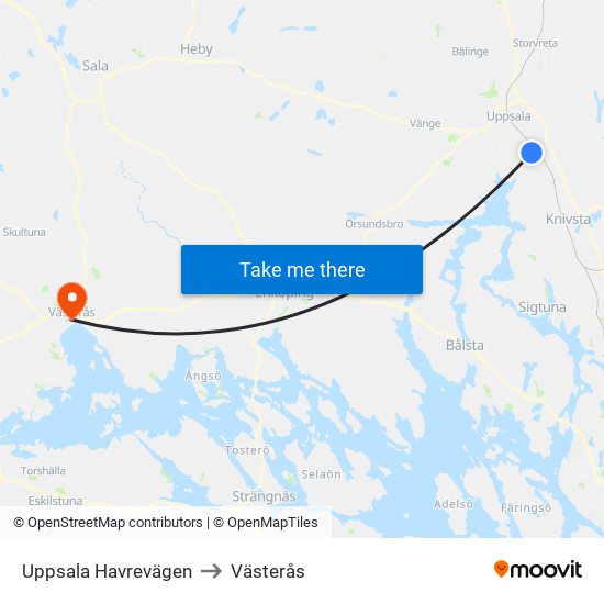 Uppsala Havrevägen to Västerås map