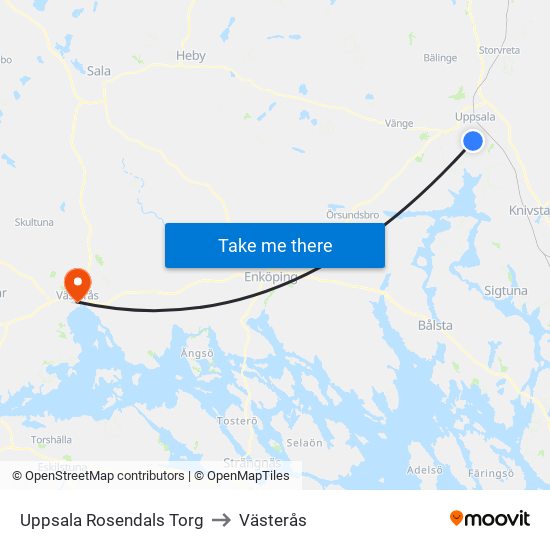 Uppsala Rosendals Torg to Västerås map