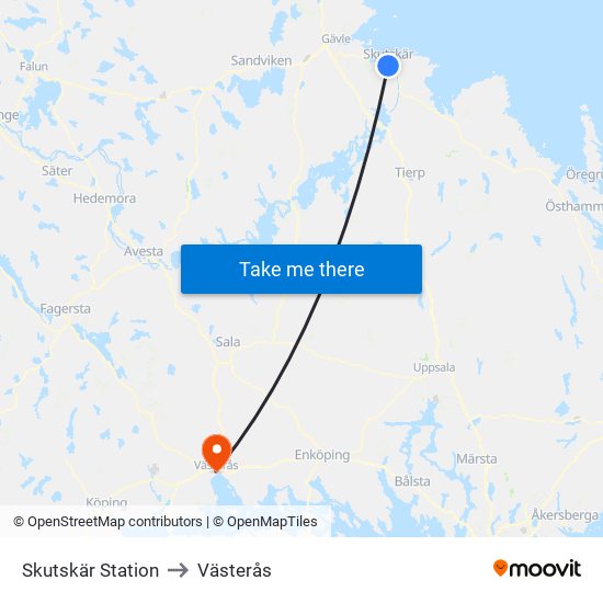 Skutskär Station to Västerås map