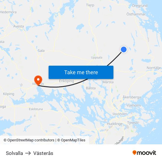 Solvalla to Västerås map