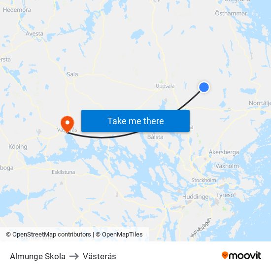 Almunge Skola to Västerås map