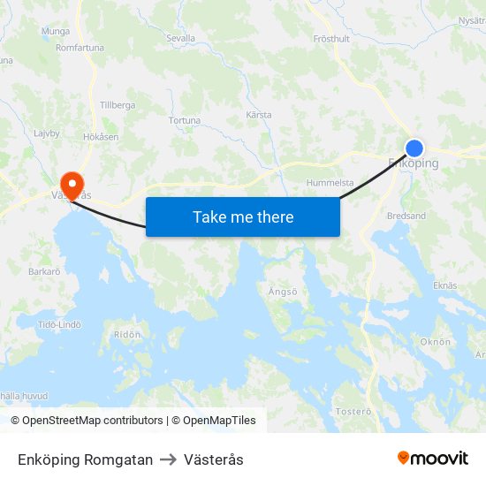 Enköping Romgatan to Västerås map