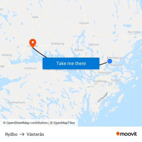 Rydbo to Västerås map