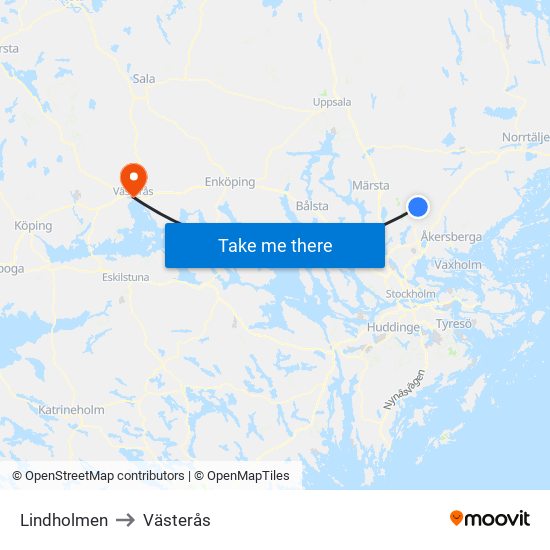 Lindholmen to Västerås map