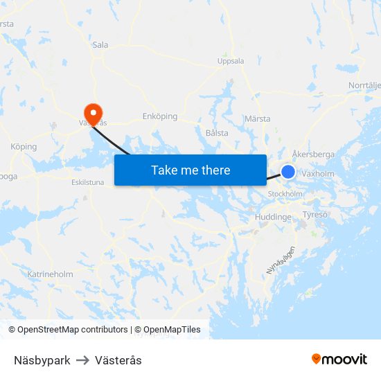 Näsbypark to Västerås map