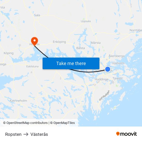 Ropsten to Västerås map