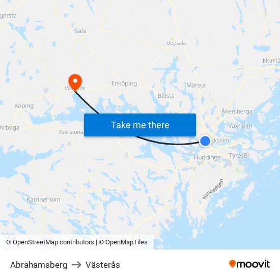 Abrahamsberg to Västerås map
