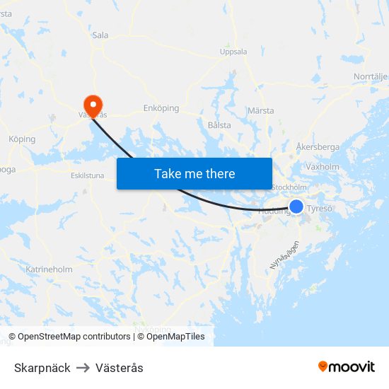 Skarpnäck to Västerås map