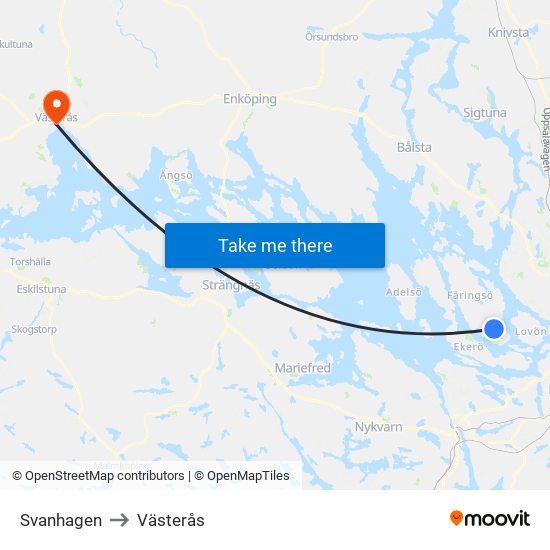 Svanhagen to Västerås map