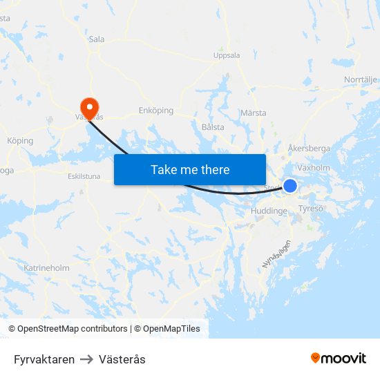 Fyrvaktaren to Västerås map