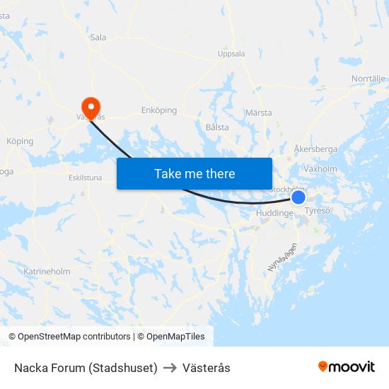 Nacka Forum (Stadshuset) to Västerås map