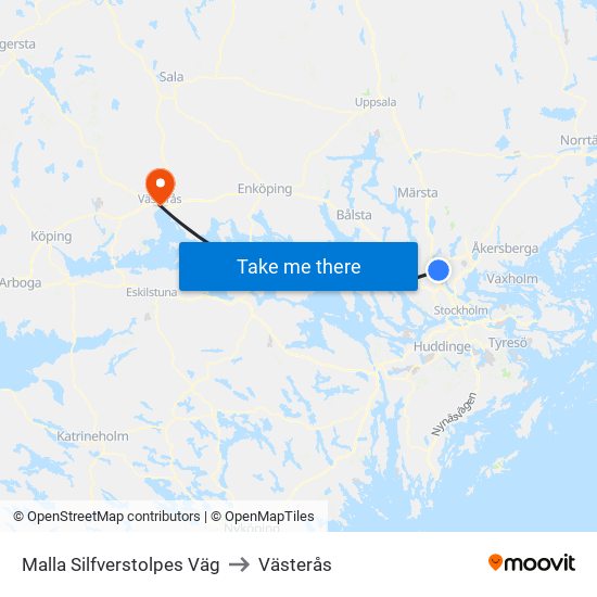 Malla Silfverstolpes Väg to Västerås map