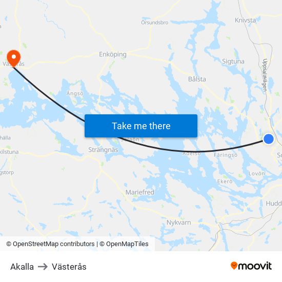 Akalla to Västerås map