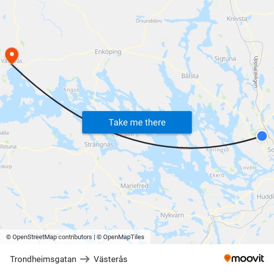 Trondheimsgatan to Västerås map