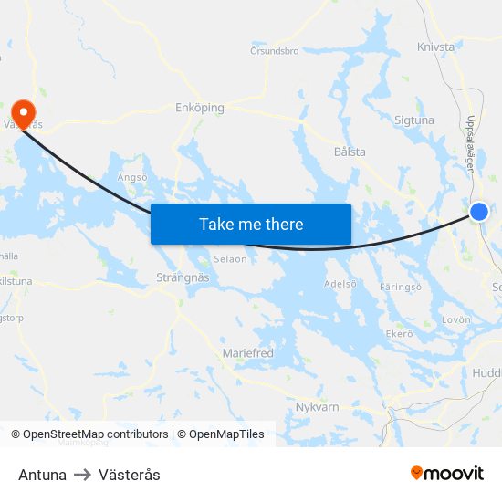 Antuna to Västerås map