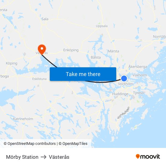 Mörby Station to Västerås map