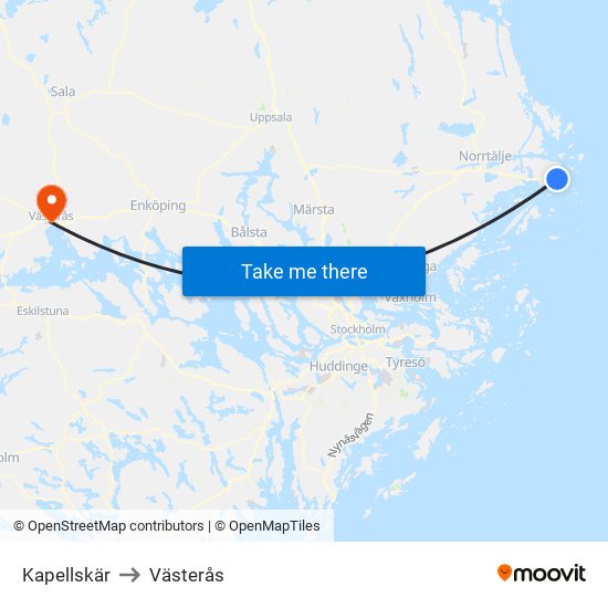 Kapellskär to Västerås map
