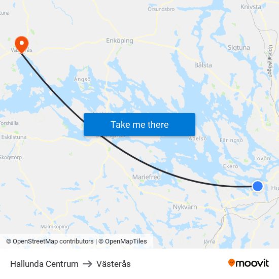 Hallunda Centrum to Västerås map